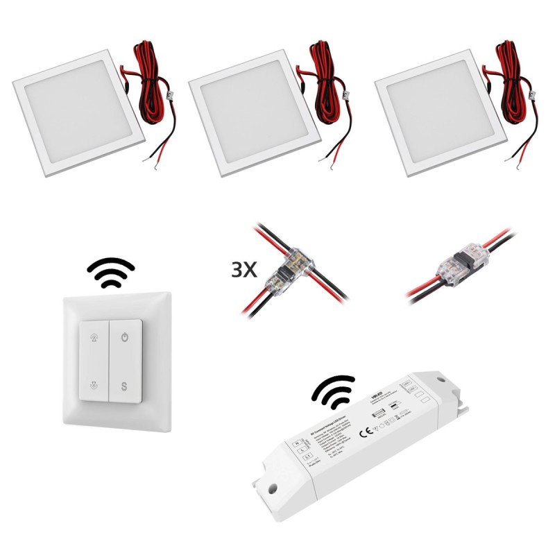 Set of 3 LED Panel mini ultra flat 3.5W 3000K with radio LED power supply and remote control Set of 3 LED Panel mini ultra flat 3.5W 3000K with radio LED power supply and remote control
