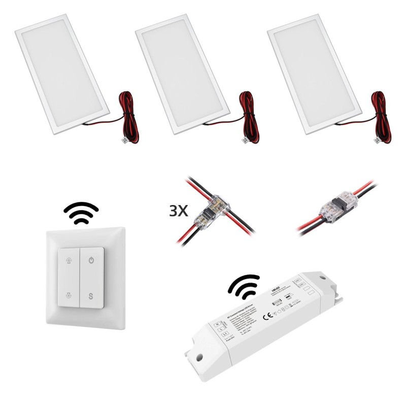 Set of 3 LED Panel mini ultra flat 7.5W 3000K with radio LED power supply and remote control Set of 3 LED Panel mini ultra flat 7.5W 3000K with radio LED power supply and remote control