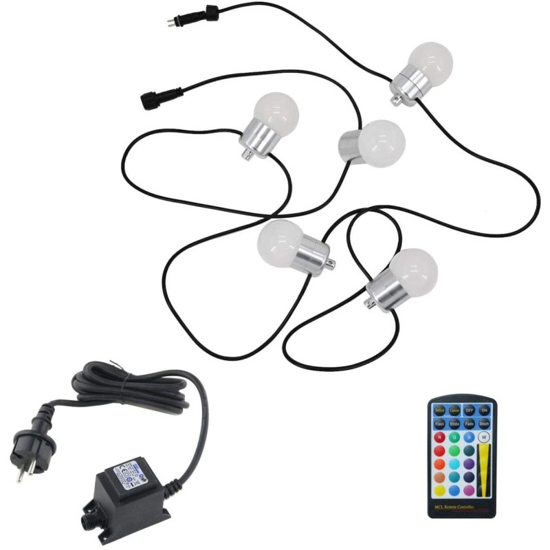 Set of 1 LED globe RGB+WW light chain with waterproof 12VAC power supply and remote control Set of 1 LED globe RGB+WW light chain with waterproof 12VAC power supply and remote control