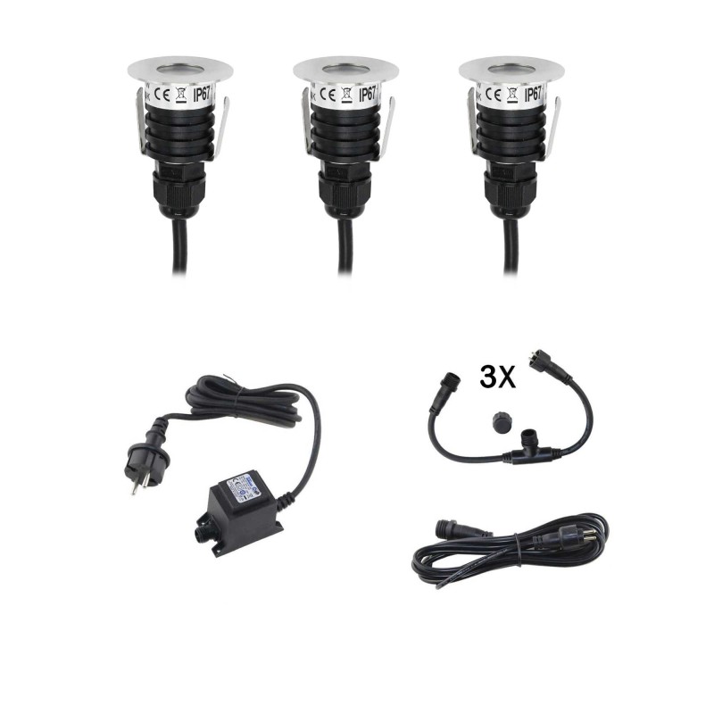 Mini patio lighting Recessed floor light incl. power supply unit and cable (set of 3) Mini patio lighting Recessed floor light incl. power supply unit and cable (set of 3)