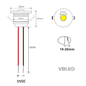 Set of 4 1W LED mini recessed spotlights IP65 warm white with RF radio driver 12V and remote control