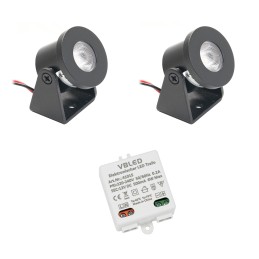 2PCS Set of 1W Mini Surface Mounted Spotlights Rotating & Swivelling with LED Driver