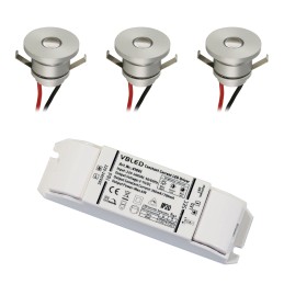 3PCS Set of LED aluminum mini recessed spotlights 1W spot with LED transformer 3-step dimming 10%-50%-100%