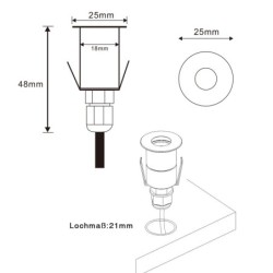 LED grondinbouwarmatuur voor terras - 0,2W - 3000K- 10 Lumen - Rond