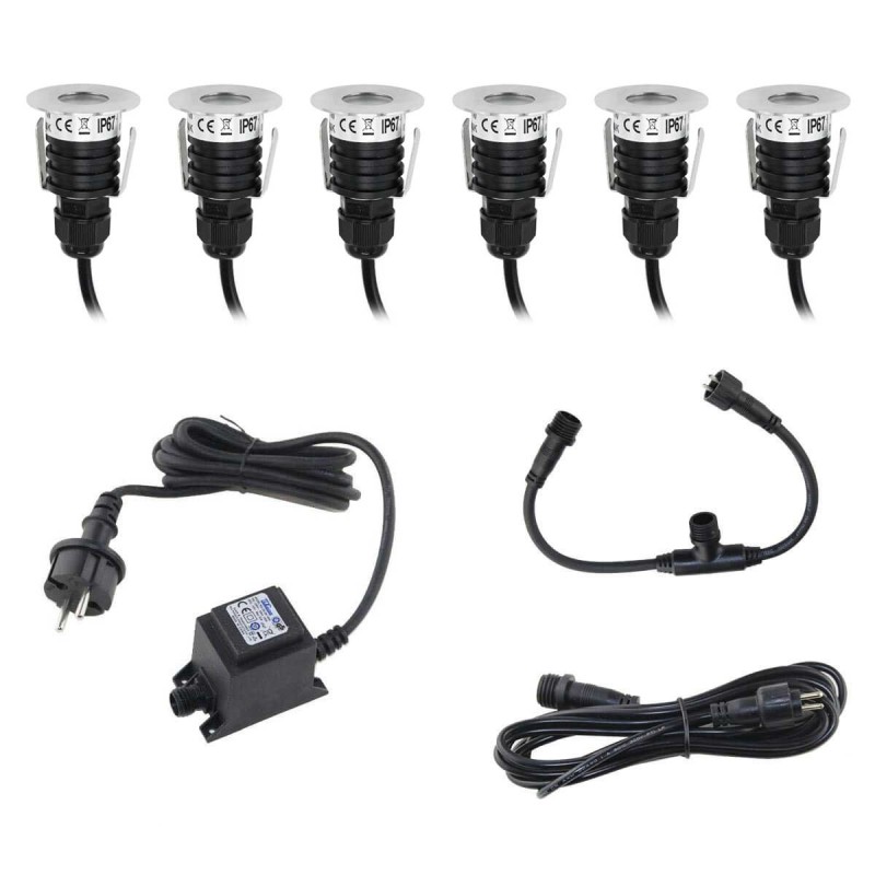 Mini LED Bodeneinbauleuchte 6000K IP67 Rund – 6er Set mit Trafo & Kabel Mini LED Bodeneinbauleuchte 6000K IP67 Rund – 6er Set mit Trafo & Kabel