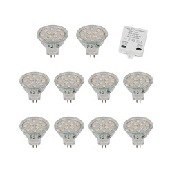 10er Pack LED-Spiegellampen MR11-G4 (GU4) Sockel 2 W 12 VDC 3000 K Warmweiß 210 LM mit 3 Stufen LED-Dimmer