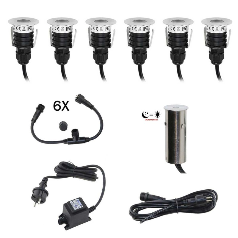 Mini LED recessed floor spotlight 6-piece KIT incl. twilight sensor Round Mini LED recessed floor spotlight 6-piece KIT incl. twilight sensor Round
