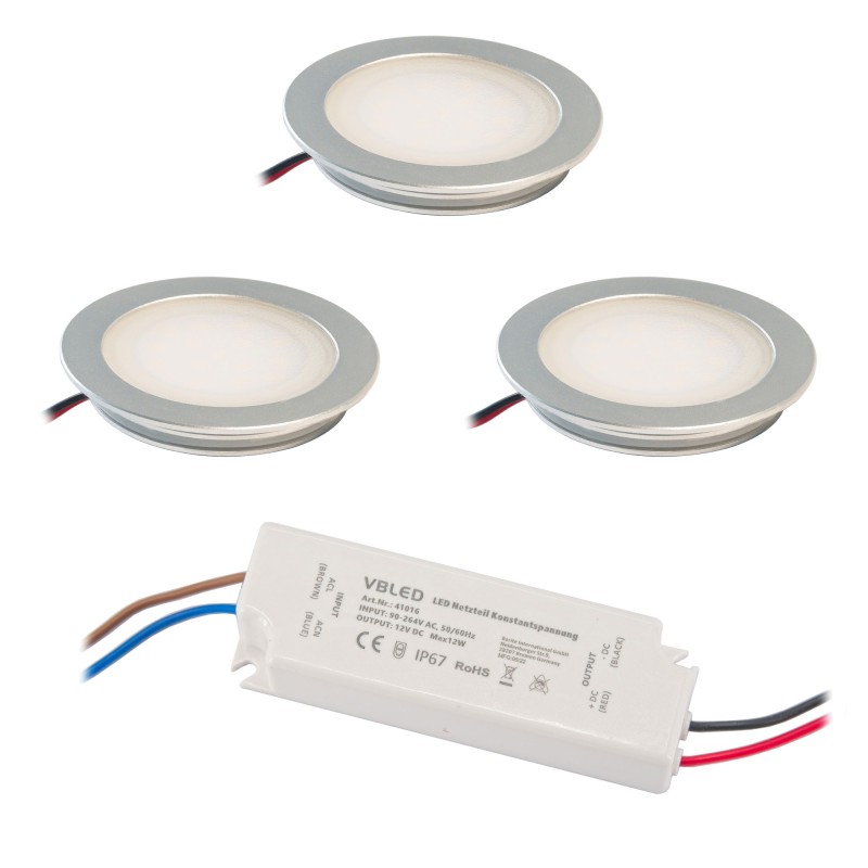 Set of 3 recessed lights Extra flat aluminium warm-white Set of 3 recessed lights Extra flat aluminium warm-white