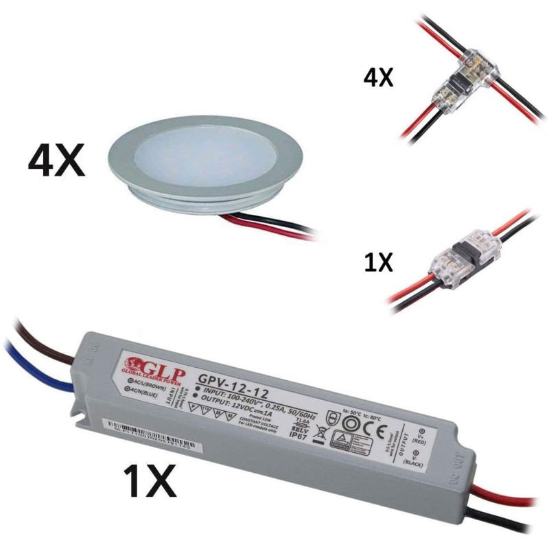 Set of 4 recessed luminaires Extra flat aluminium warm-white Set of 4 recessed luminaires Extra flat aluminium warm-white