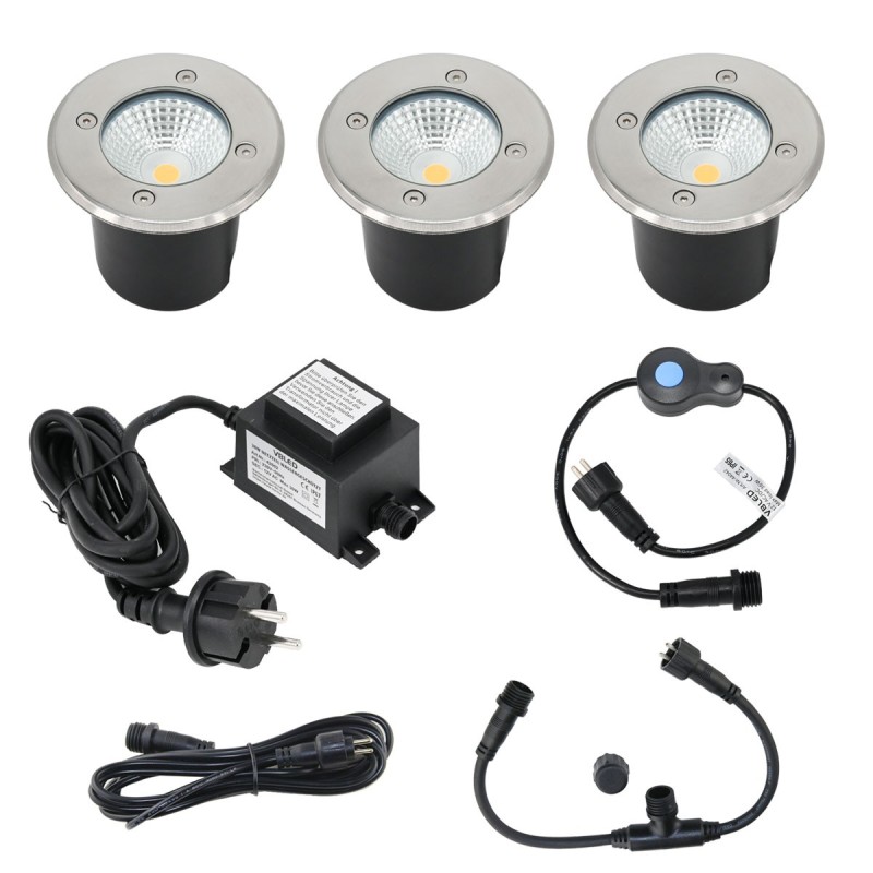 Set of 3 "EZDIM" recessed floor spots warm white 6W 12V AC/DC Set of 3 "EZDIM" recessed floor spots warm white 6W 12V AC/DC