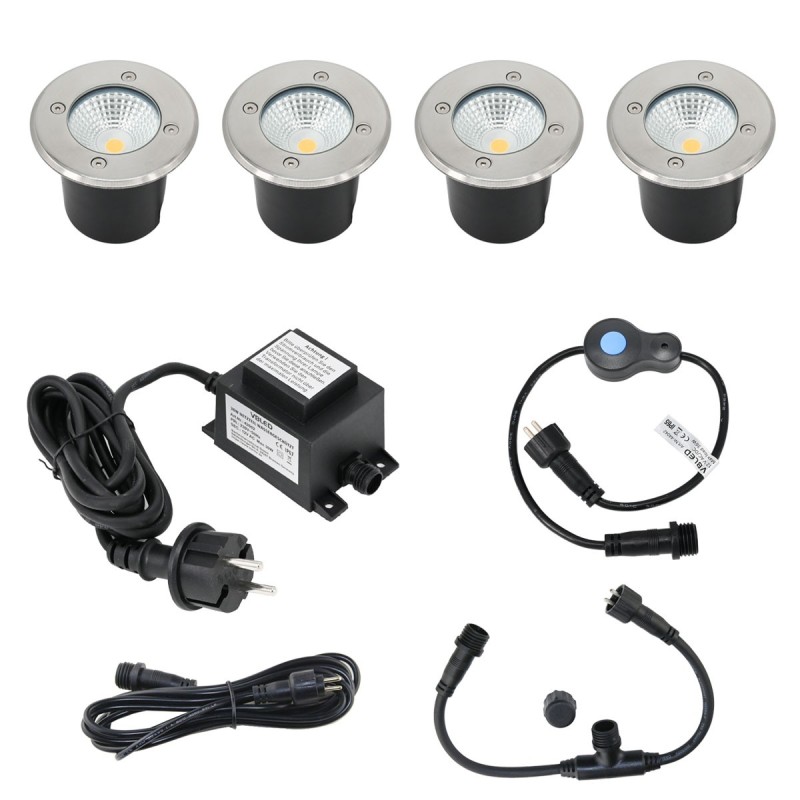 Set of 4 "EZDIM" recessed floor spots warm white 6W 12V AC/DC Set of 4 "EZDIM" recessed floor spots warm white 6W 12V AC/DC