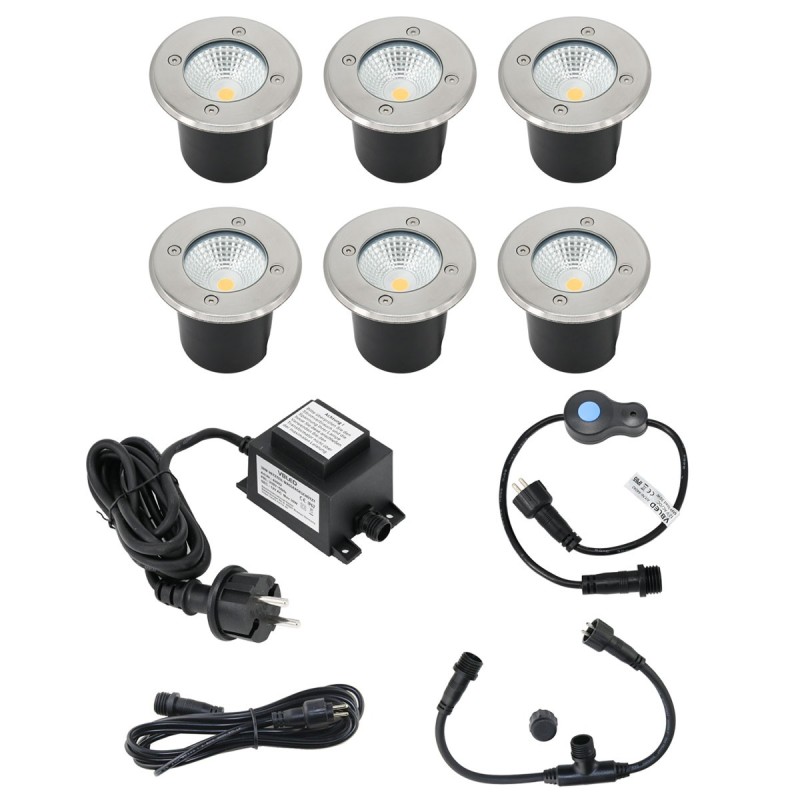 Set of 6 "EZDIM" recessed floor spots warm white 6W 12V AC/DC Set of 6 "EZDIM" recessed floor spots warm white 6W 12V AC/DC