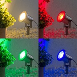 3er Set LED-Teichstrahler / Gartenteich Licht 12V, aus Edelstahl IP68 mit RGBW MR16 Leuchtmittel und Trafo