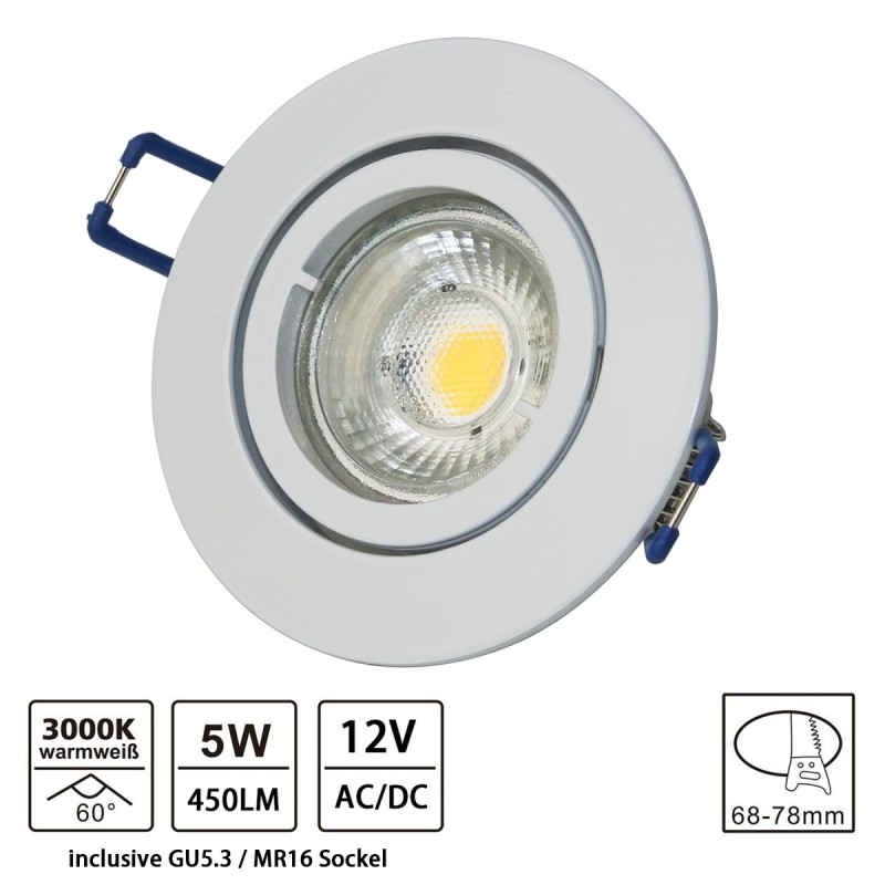 LED recessed aluminium spotlight / white / round / 5W LED / GU5.3/ MR16 LED recessed aluminium spotlight / white / round / 5W LED / GU5.3/ MR16