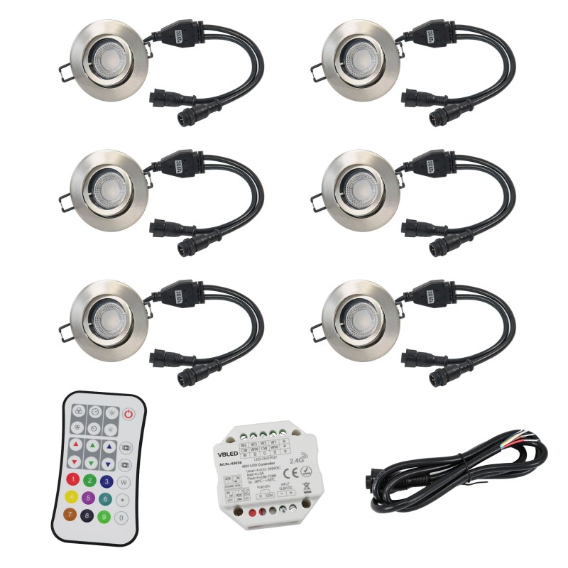 Set of 6 RGBW LED recessed lights with controller and remote control 12VDC Set of 6 RGBW LED recessed lights with controller and remote control 12VDC